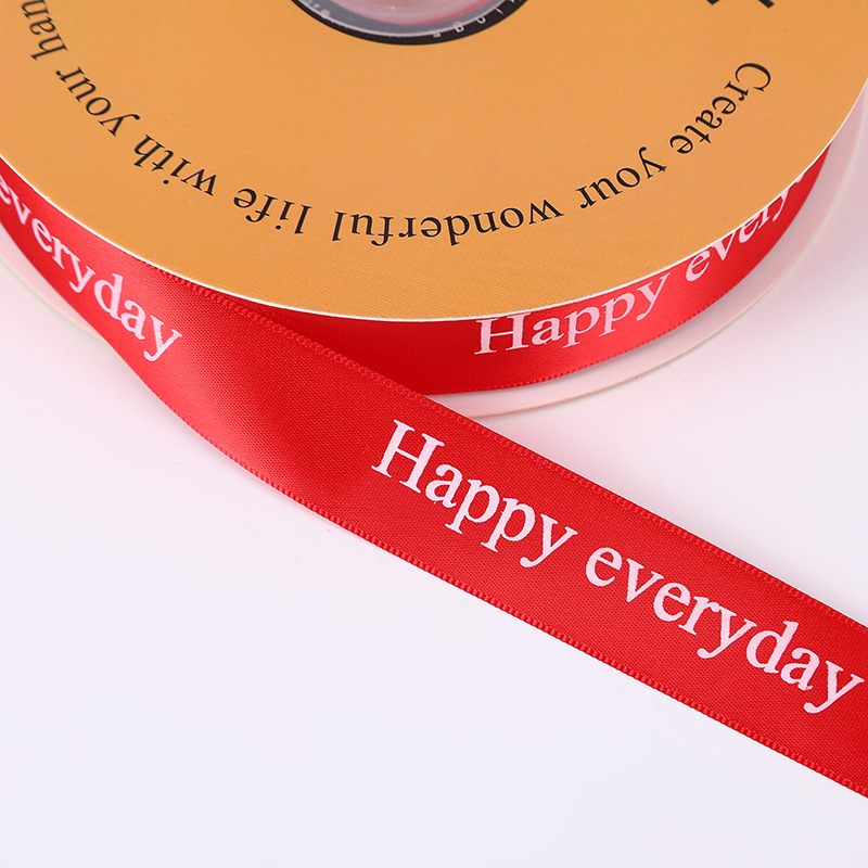 Printed "happy" English polyester tape, festival floral art gift packaging tape, car ribbon, clothing decoration polyester tape Application Scenario