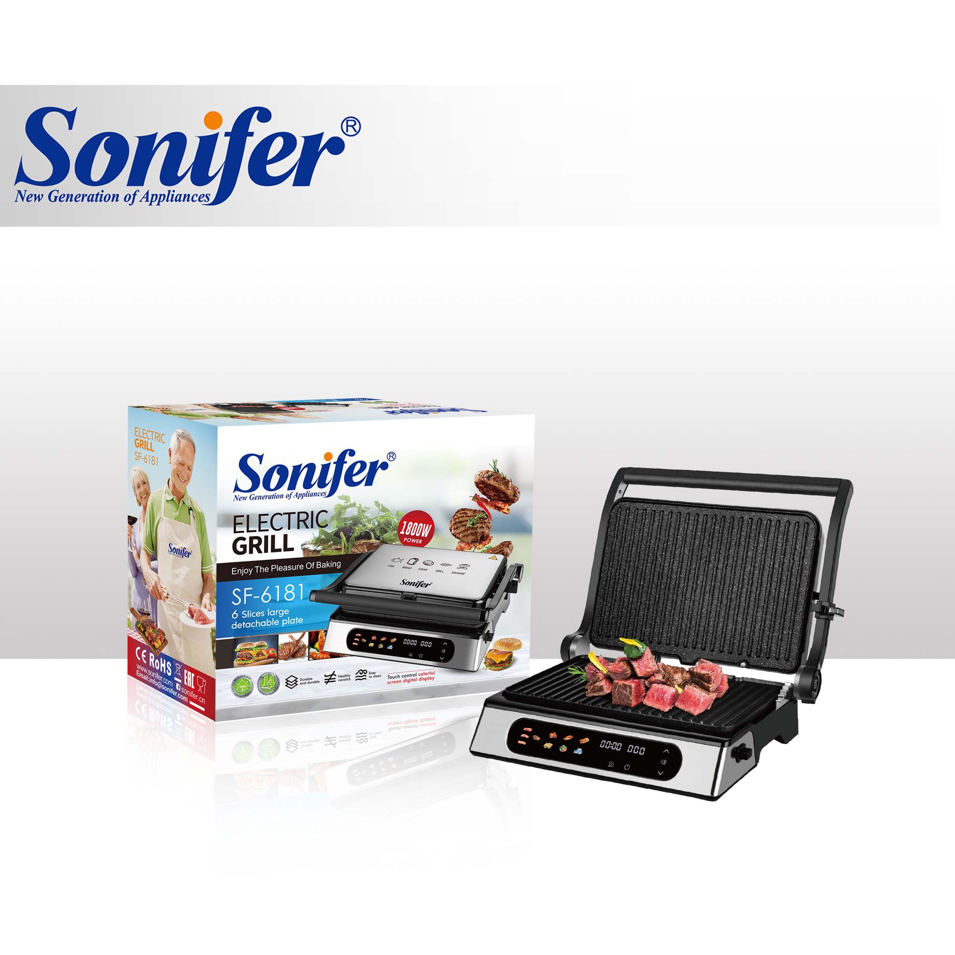Sonifer Home Grill, portable non-stick plate electric grill, touch screen grilling machine SF-6181 Application Scenario