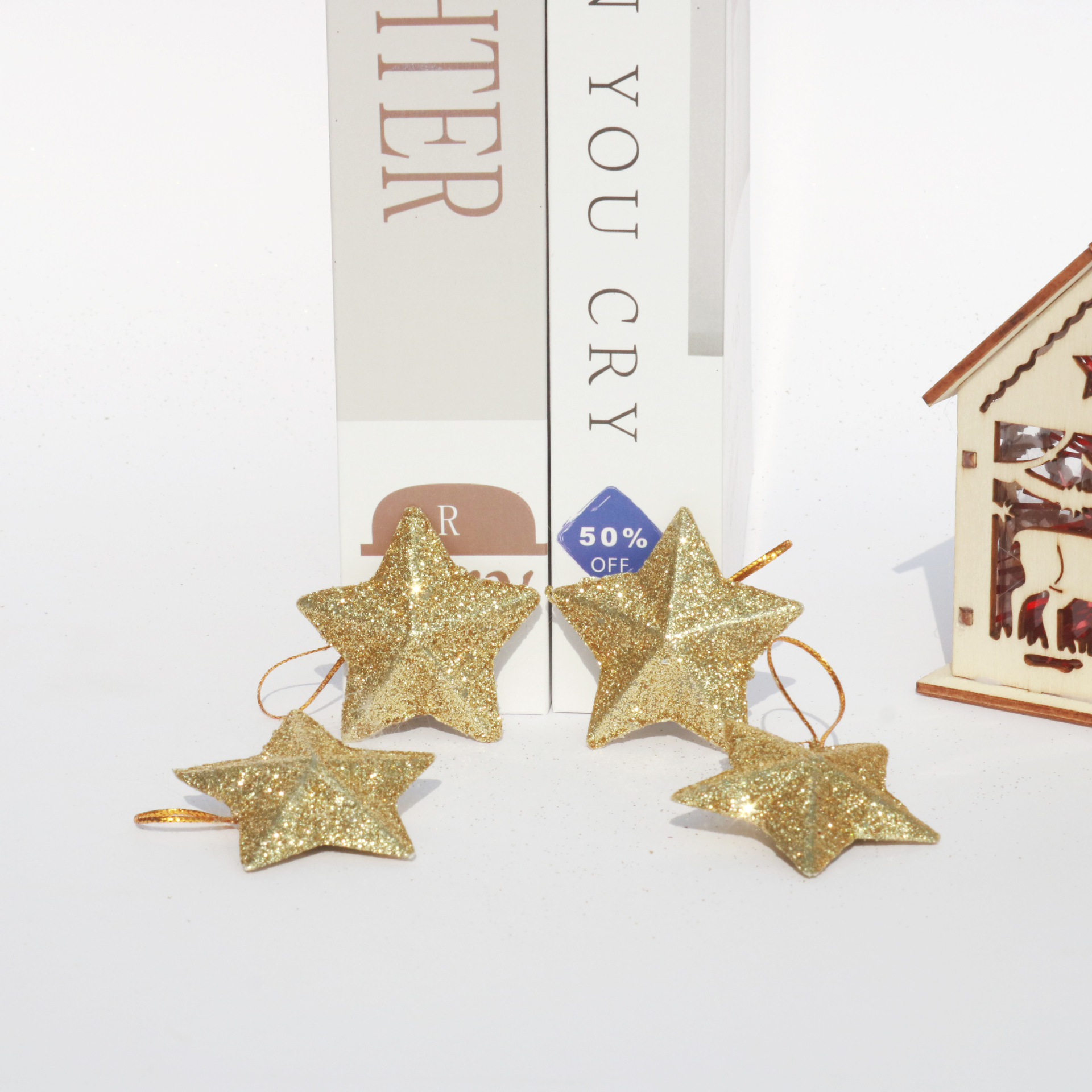 Gold powder five-pointed star, 5 cm, 7 cm, 10 cm decorative pendant, six colors available, plastic handicraft, anime star peripheral Item Picture