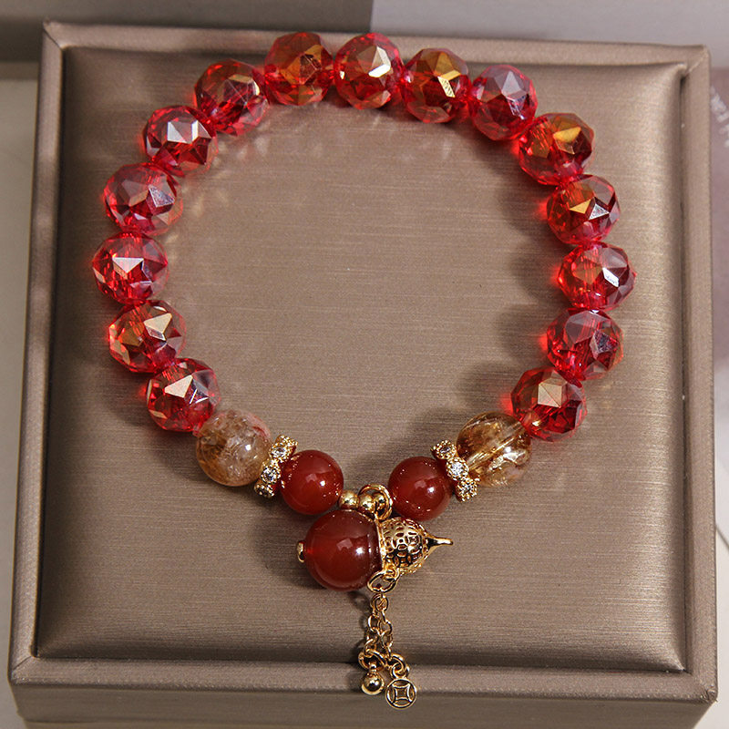 New Chinese-style red crystal bracelet for women, light luxury, niche and high-end feel, yellow tower crystal red agate gourd wealth attraction bracelet accessory Item Picture