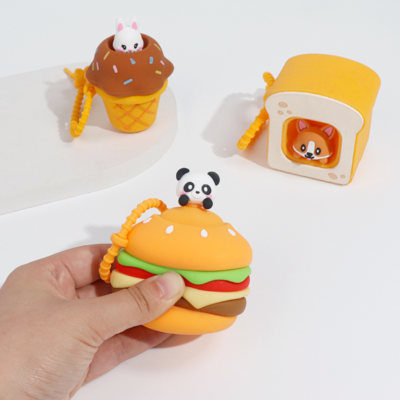 Cartoon animal silicone kneading fun food-grade children's stress-relieving toys, bags, pendants, keychains, new and unique toys details Picture