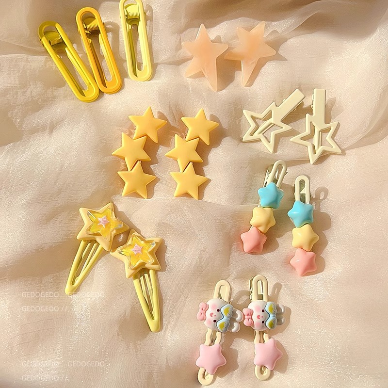 Sweet star duckbill clips, children's yellow broken hair clips, dopamine-style cute bangs clips, hair accessories wholesale Specification image
