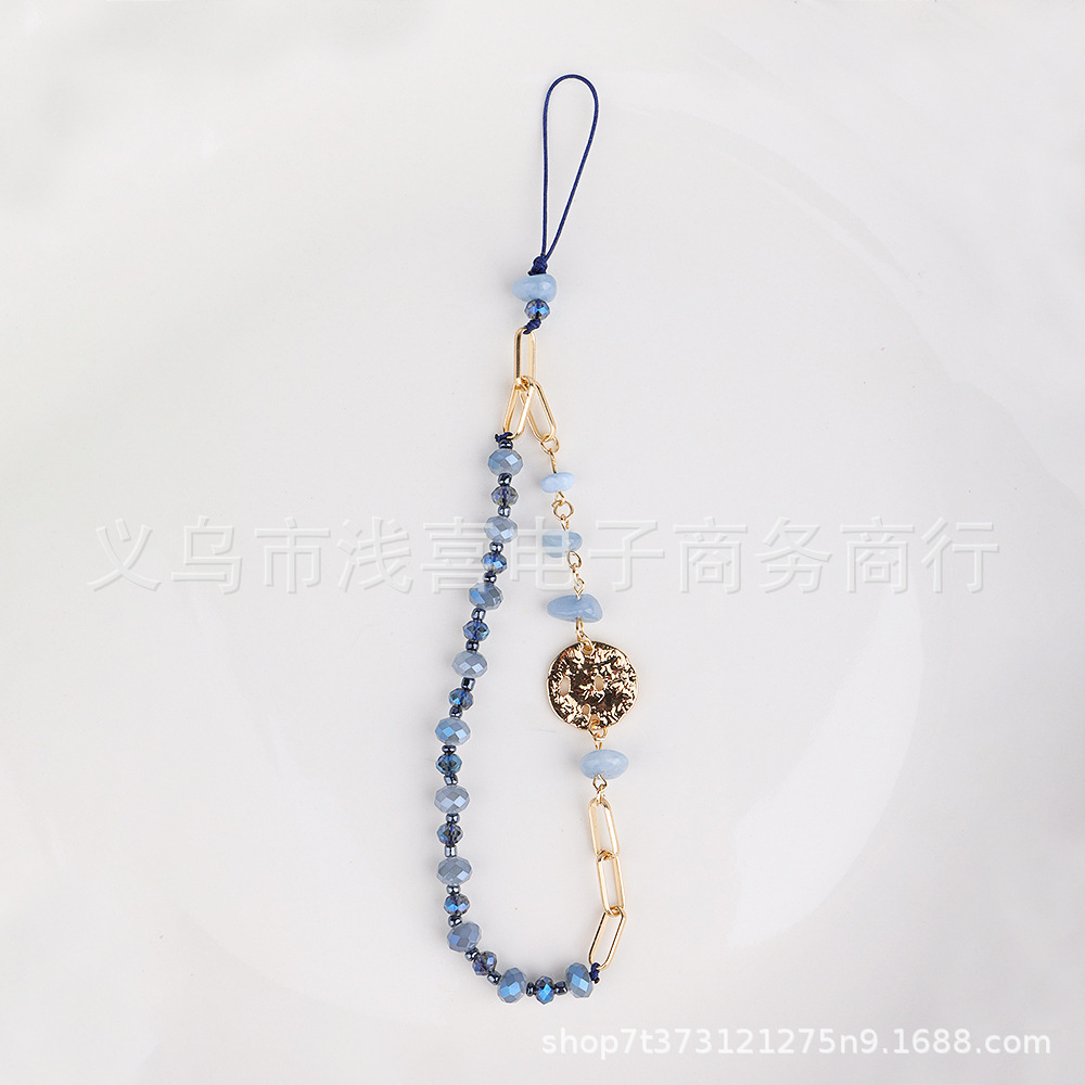 New European and American natural crushed stone style, Instagram-style multi-element women's short mobile phone lanyard and chain accessory Specification image