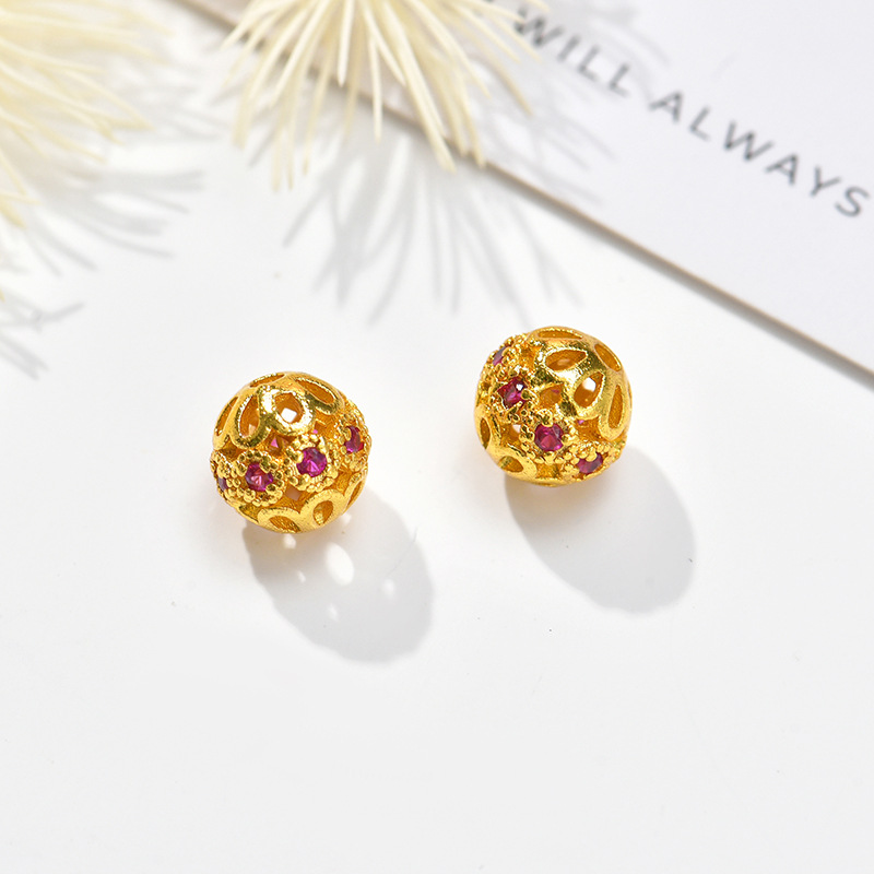 Vietnamese sand gold bracelets, beaded and interlocking beads, men's and women's through-hole, personalized and fashionable gold store bracelets, loose beads, jewelry accessories wholesale, gold foil flowers details Picture