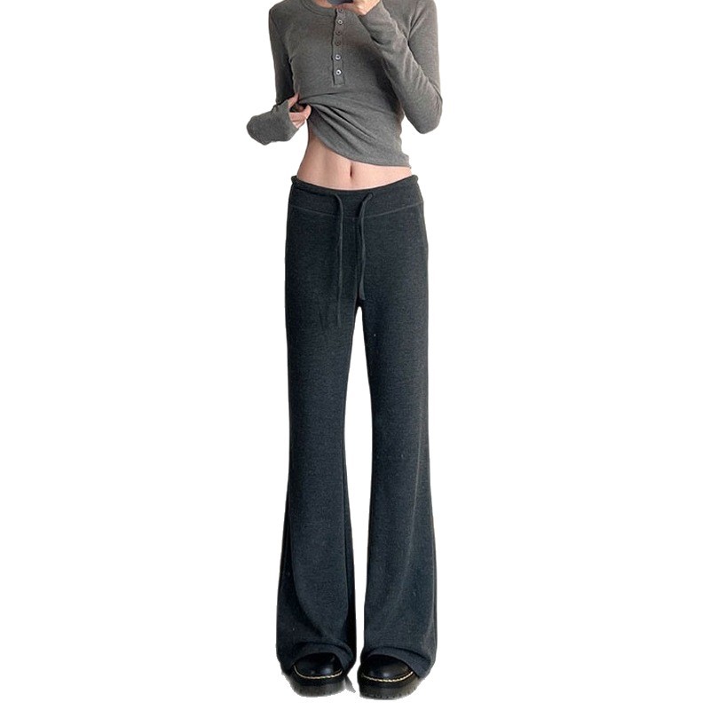 American laid-back style grey high-waisted straight-leg wide-leg pants, new autumn women's casual pants Application Scenario