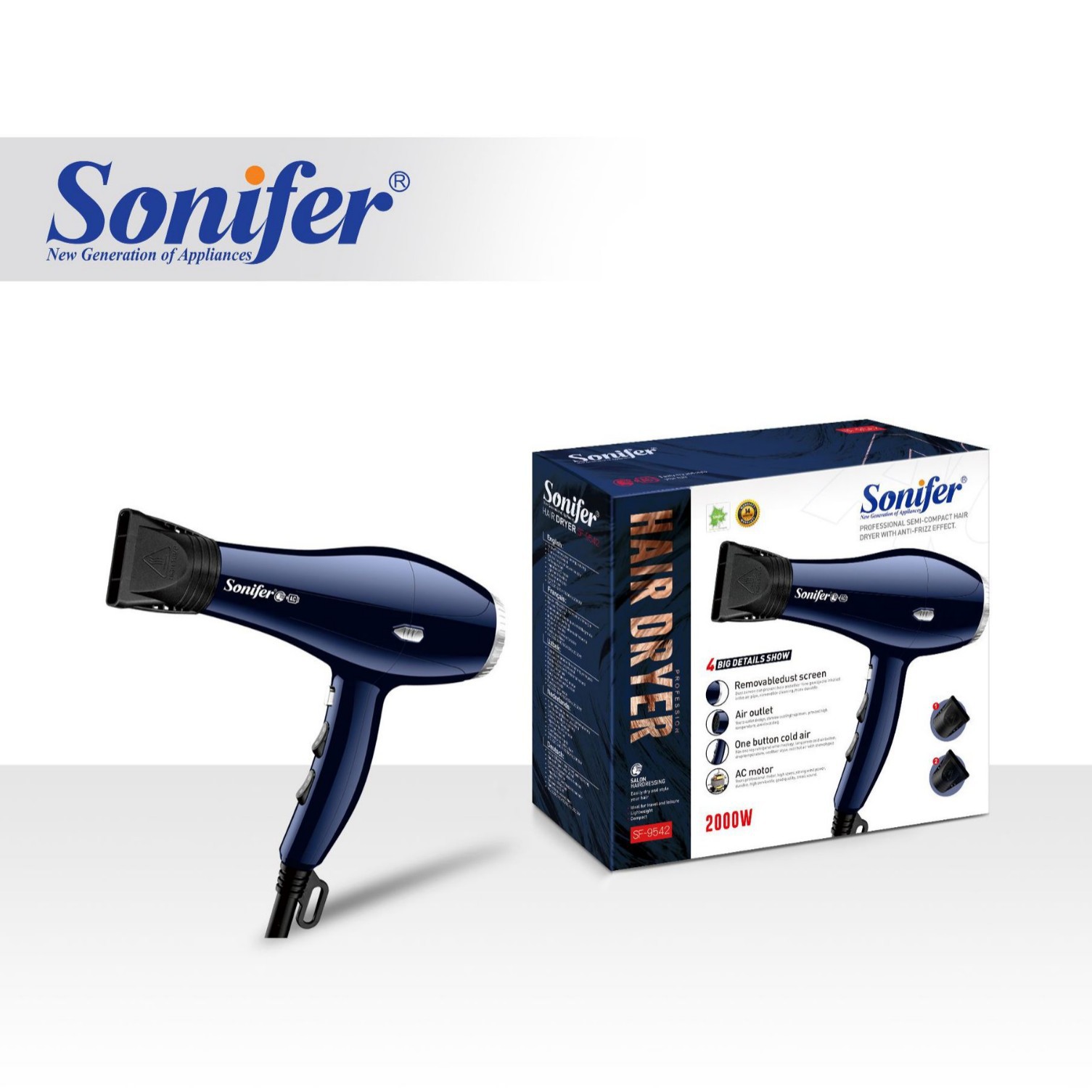 Sonifer SF-9542 Cross-border Hair Dryer, bathroom household hair dryer, lightweight, quick-drying, multi-speed adjustable Item Picture