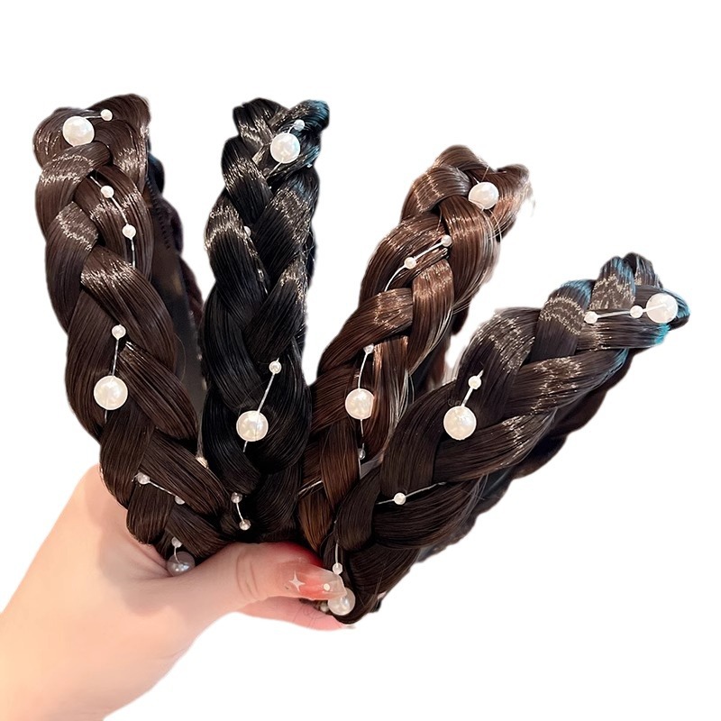 Children's simulated pearl braid hair band, baby bun hair band, little girl hair tie, hair clip headwear, luminous atmosphere decoration items Item Picture