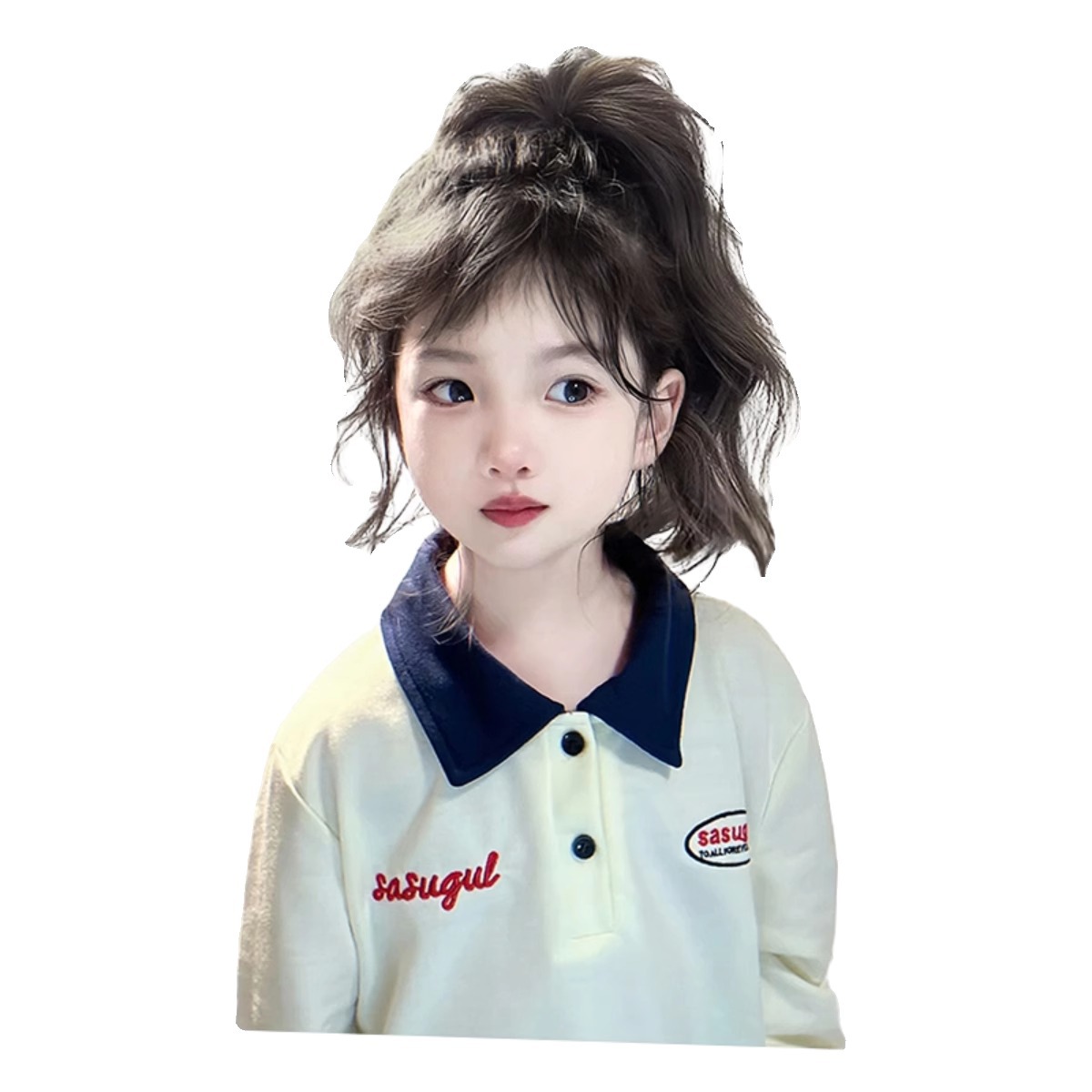 Children's wigs, women's short curly hair, false braids, fountain, low ponytail, chicken coop, claw and clip style, wool curls, water ripple ponytail Item Picture