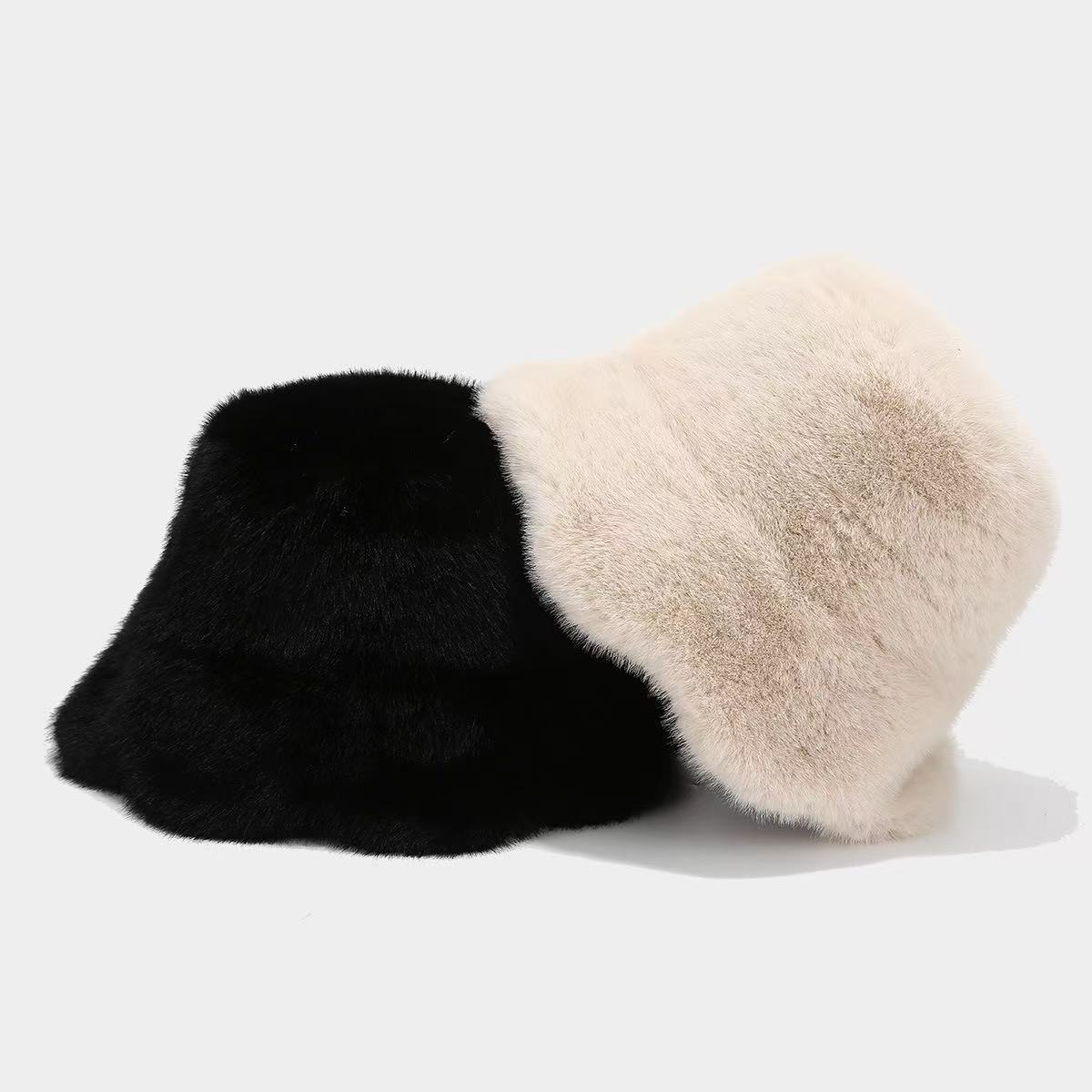 New autumn and winter faux fur fisherman's hat for women, with a high-end ruffled edge, outdoor sunshade and warmth basin hat, clothing and accessories Item Picture
