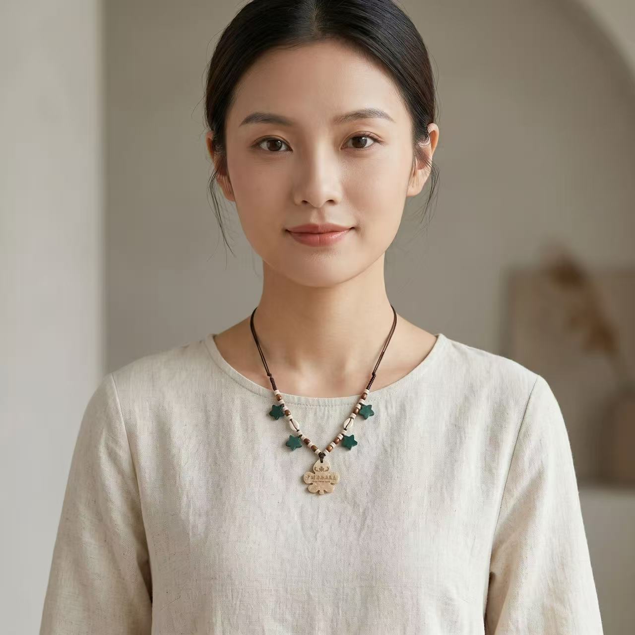 天然椰壳串珠项链波西米亚民族风复古手工长款女饰品