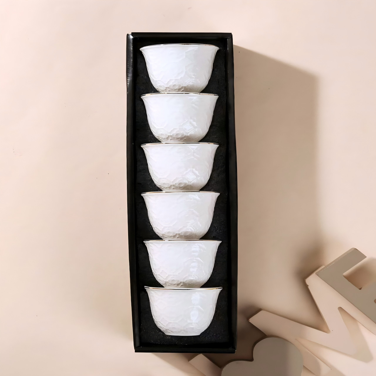 New cross-border ins embossed afternoon tea cup 6-piece set, home ceramic cup, master cup, coffee water cup Specification image