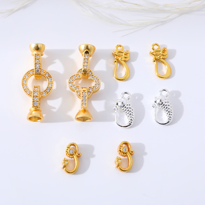 Wholesale of high-end gold micro-inlaid diamond zircon buckles, fashionable fishtail buckles, lobster buckles, necklace and bracelet buckles, and handcrafted accessories
