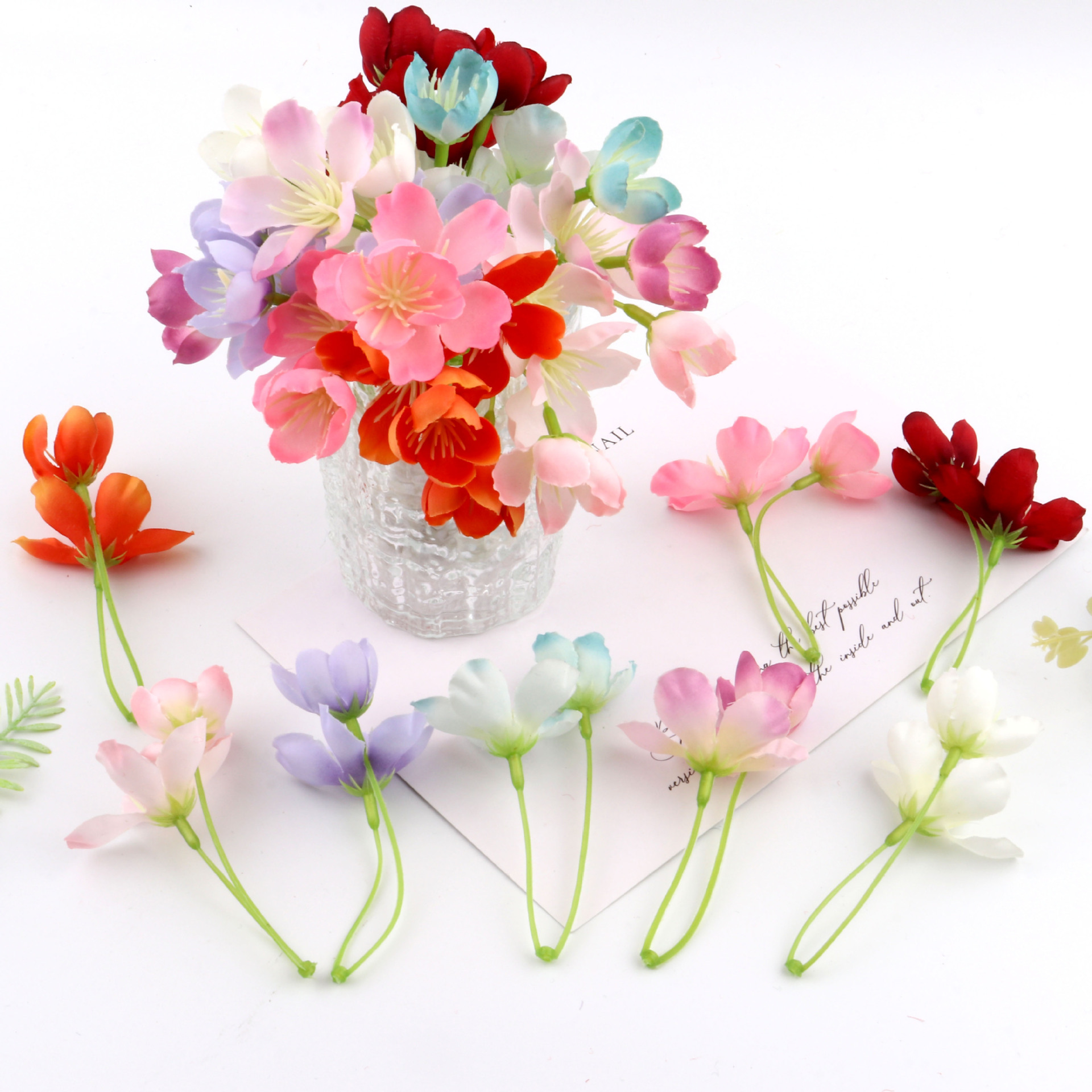 仿真苹果花花束DIY头饰配件假花绢花2叉花枝办公文化园艺玫瑰装饰材料