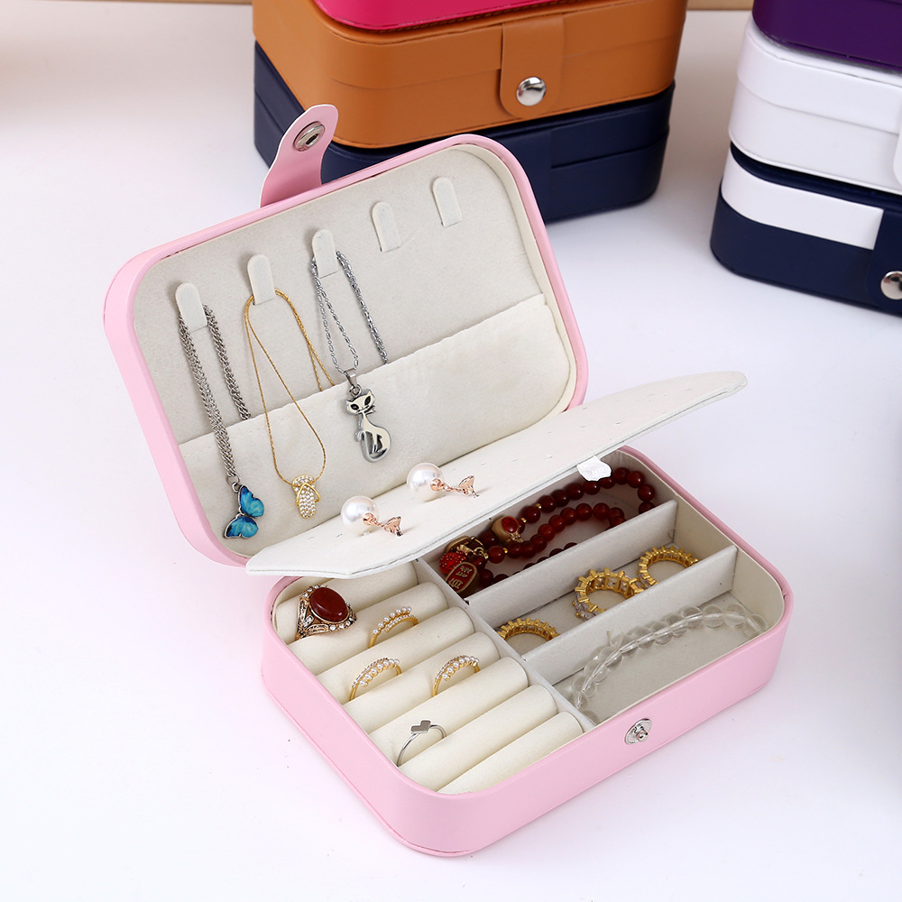 Hot-selling portable, compact and large-capacity jewelry storage box, anti-oxidation travel necklace, earrings, ring, jewelry box, jewelry bag storage box details Picture