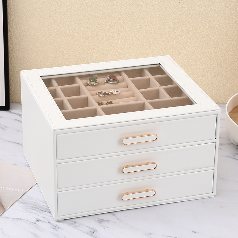 Ins-style multi-layer exquisite jewelry box, ring storage box, waterproof and scratch-resistant, large-capacity three-layer jewelry rack, daily necessities storage box