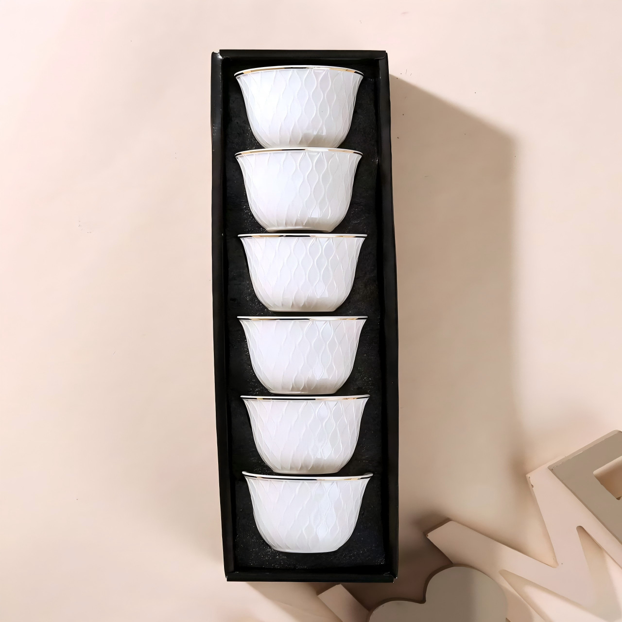 New cross-border ins embossed afternoon tea cup 6-piece set, home ceramic cup, master cup, coffee water cup details Picture