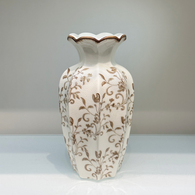 Nuevo estilo chino clásico salón de té estudio jarrón de cerámica arreglo floral contenedor artesanía decoración objetos