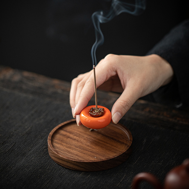 Creative ceramic incense stick, small persimmon tea pet decoration, home incense burner, incense holder, wishing you all the best Application Scenario