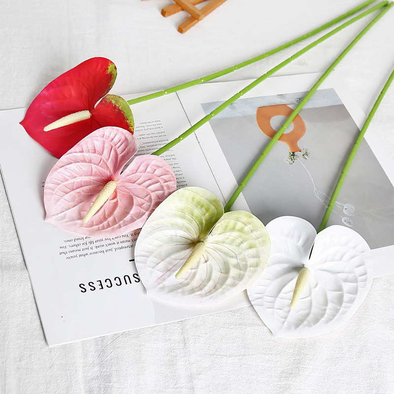 仿真单枝红掌3D打印手感胶片婚庆软装插花火鹤掌工艺品批发仿真花瓣家居装饰