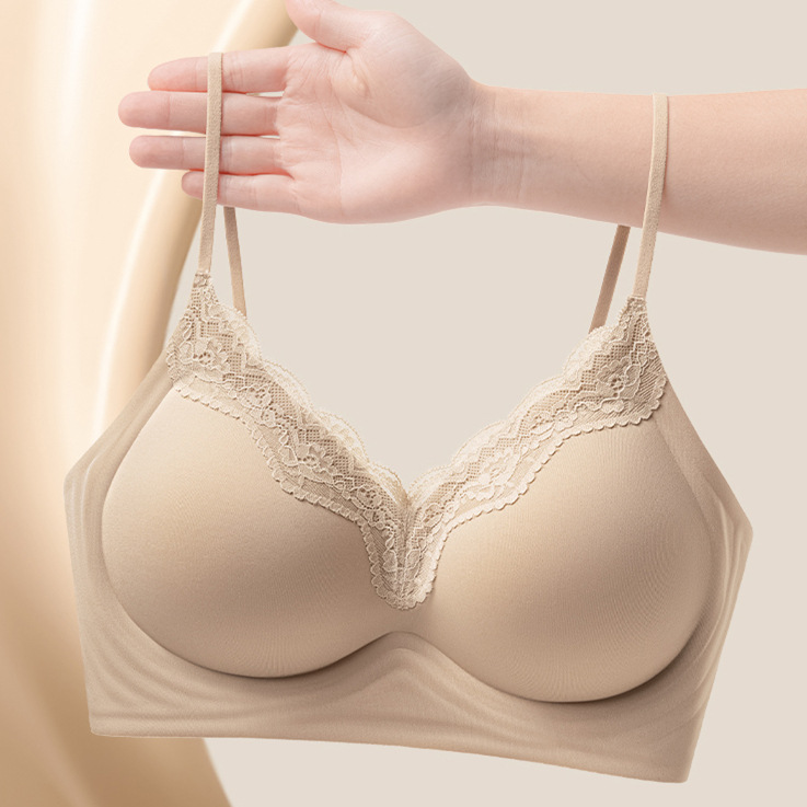 原版粉底液肤色夏薄款内衣女聚拢显大隐形无痕细肩带文胸厚款小胸内衣