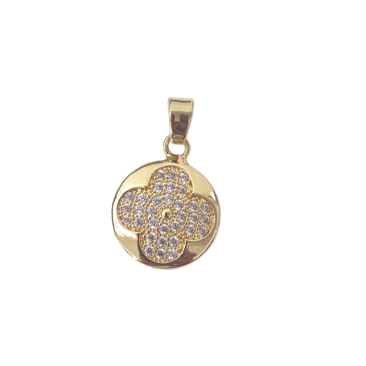 European and American style simple and elegant, slightly inlaid zircon round flower stud pendant, DIY copper-plated 18K color retention accessory necklace Item Picture