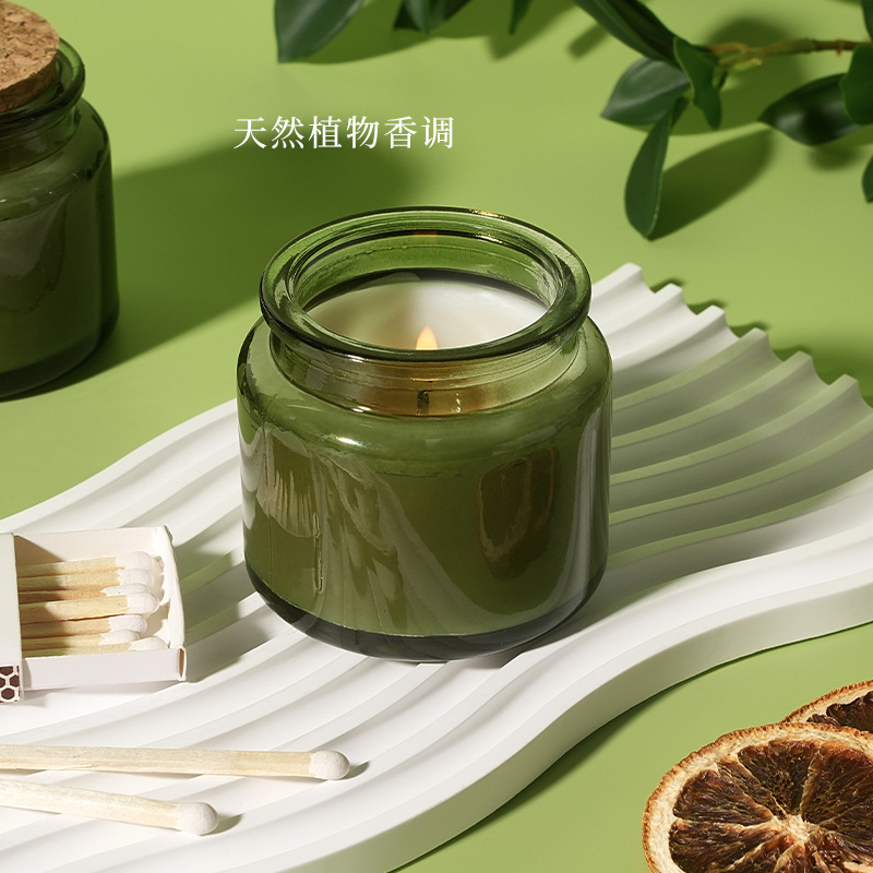 ins跨境定制家用香薰蜡烛清新淡雅绿色大豆蜡玻璃杯婚礼香氛