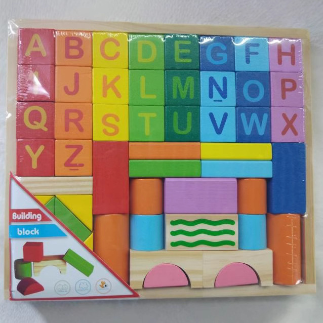Wholesale of 42-piece large letter building blocks, children's educational toys, wooden geometric shapes stacked details Picture