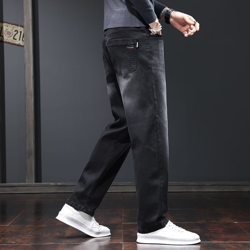 High-end light luxury men's jeans for autumn and winter, loose straight-leg, fleece and thickened stretch casual trousers Specification image