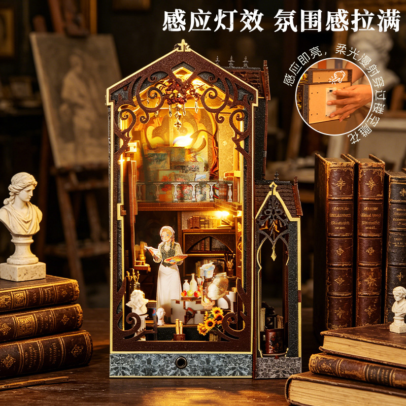 Retro castle art studio bookstand DIY handcrafted model Healing and stress-relieving assembly house handicraft decorative stand details Picture