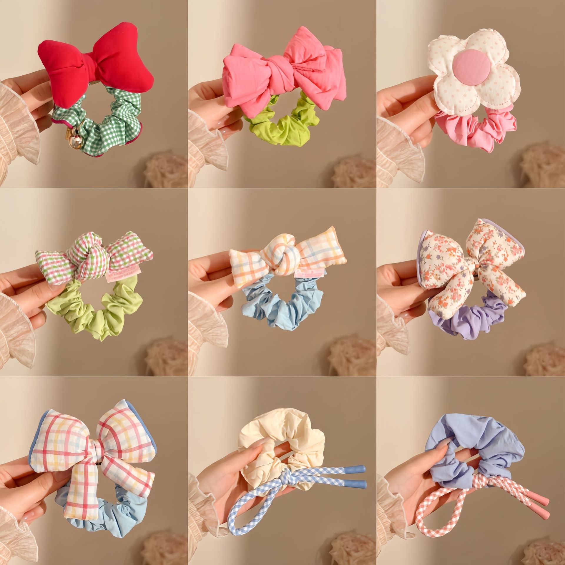 Fresh lace small intestine loop hair tie women's hair band, new polka dot hair tie ponytail bun hair accessory, leather case hair accessory