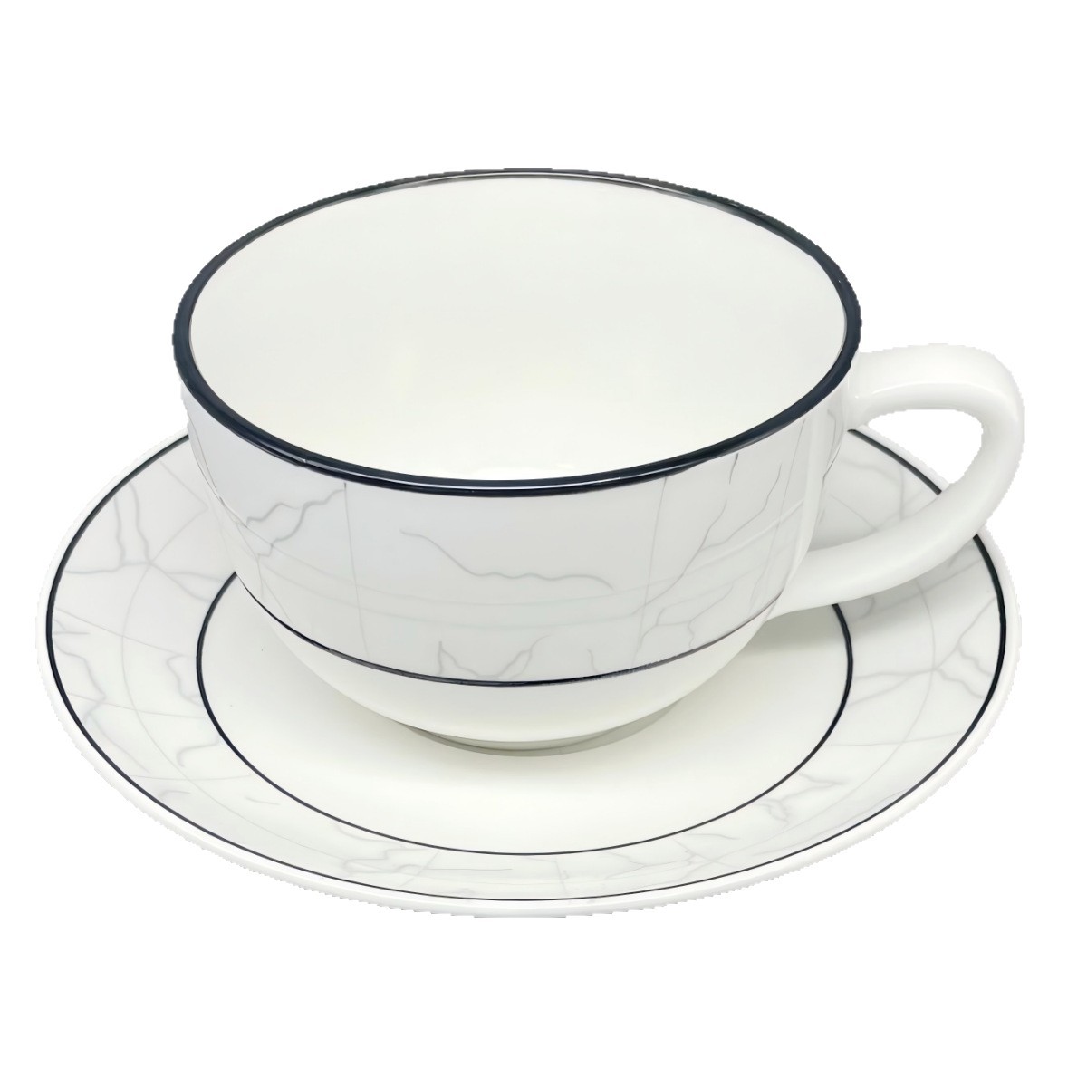 Nordic-style ceramic coffee cup and saucer set for home afternoon tea, simple striped mugs Item Picture