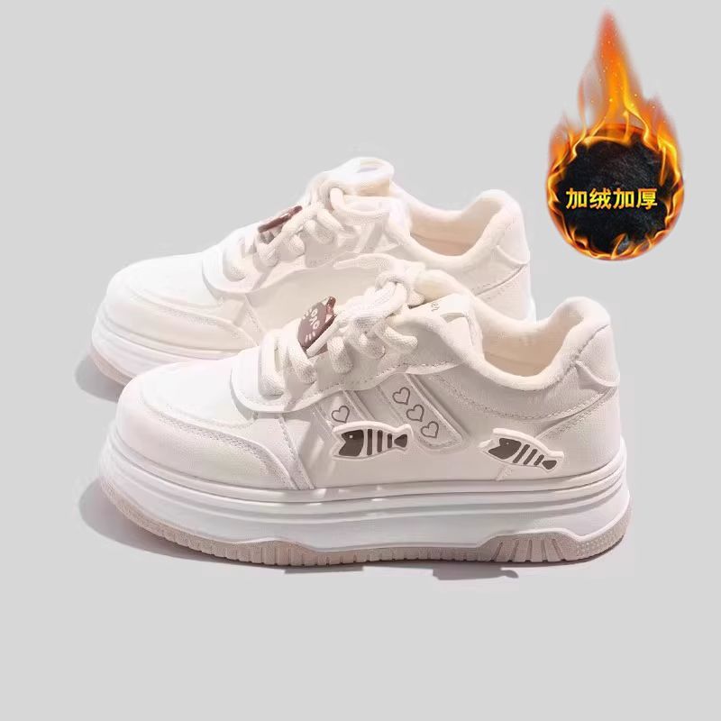 Girls' sports shoes, fleece and thickened white board shoes, student and children's cotton shoes, children's shoes, girls' shoes, sports girls' shoes details Picture