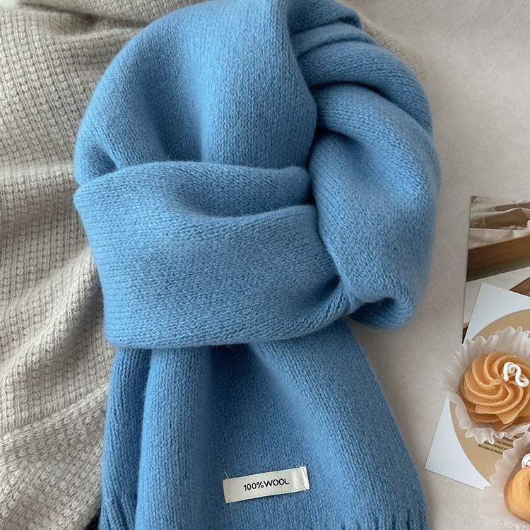 Australian pure wool couple scarves, new autumn and winter style, versatile knitted warm solid color women's winter scarf clothing accessories Application Scenario