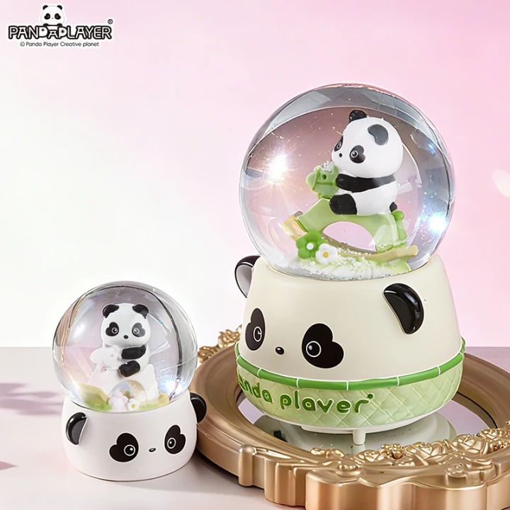 熊猫骑马水晶球大号八音盒儿童派对圣诞礼物可飘雪男女孩工艺品详情图3