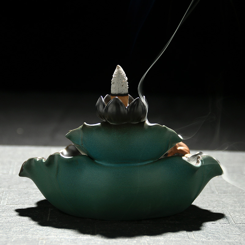 Yujie Special Offer ceramic reverse-flow incense burner, Lotus pond night Creative Sandalwood Pagoda Incense, tea ceremony viewing, home decoration, handicrafts and gifts Specification image
