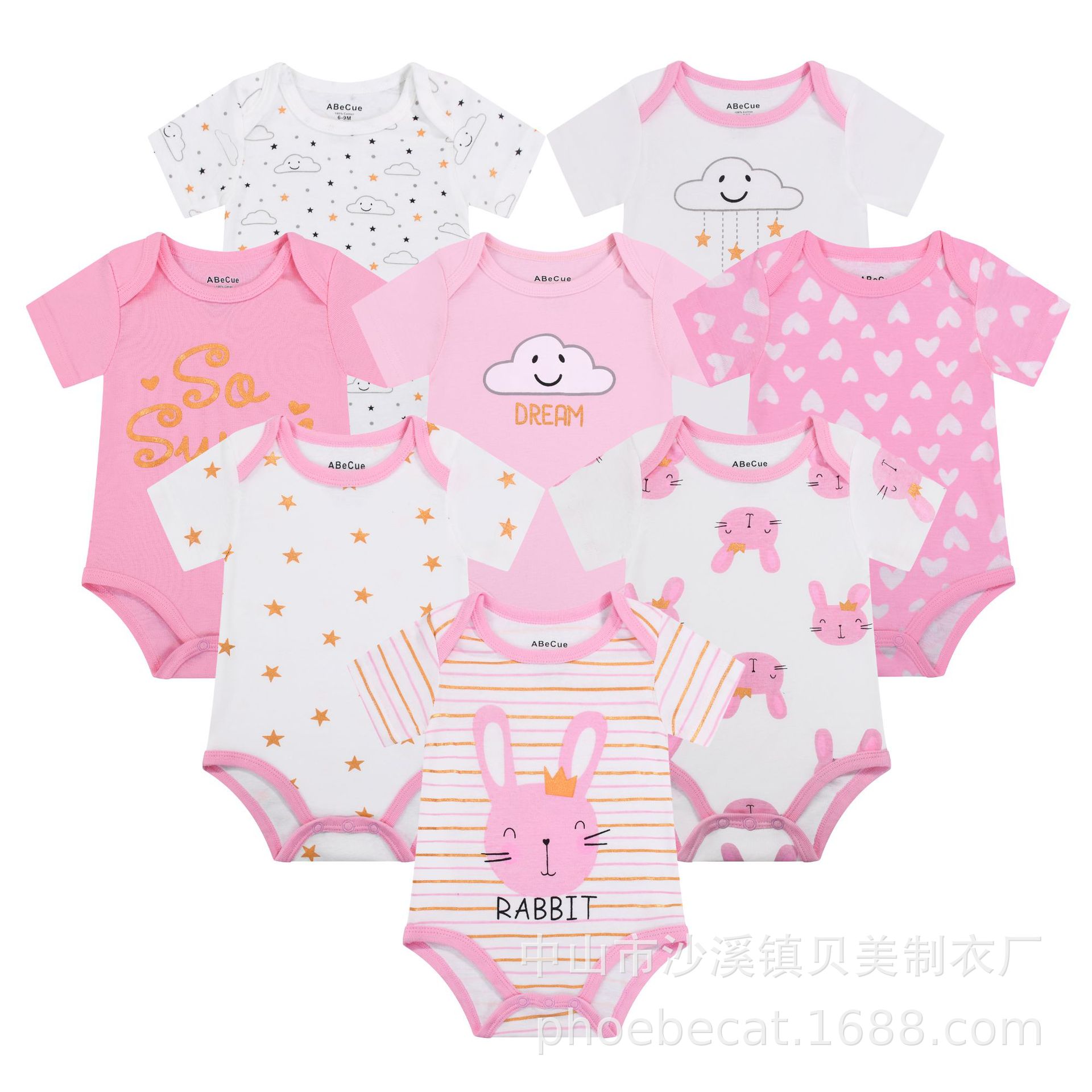 外贸工厂欧美跨境经典三角背心哈衣婴幼儿外出服可爱纯色棉男女宝