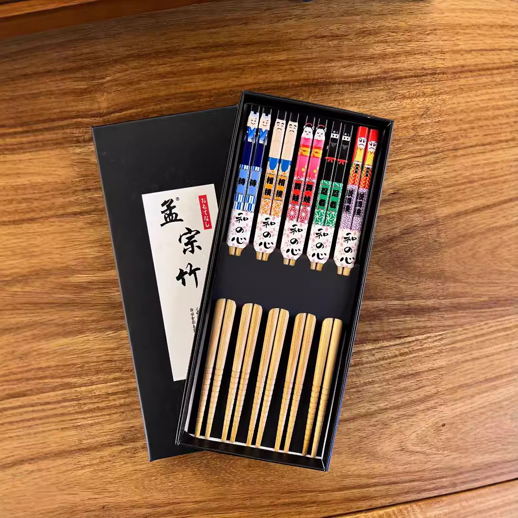24-year new style puppet printed bamboo chopsticks, Japanese sushi chopsticks, high-end gift box, tableware and general merchandise details Picture