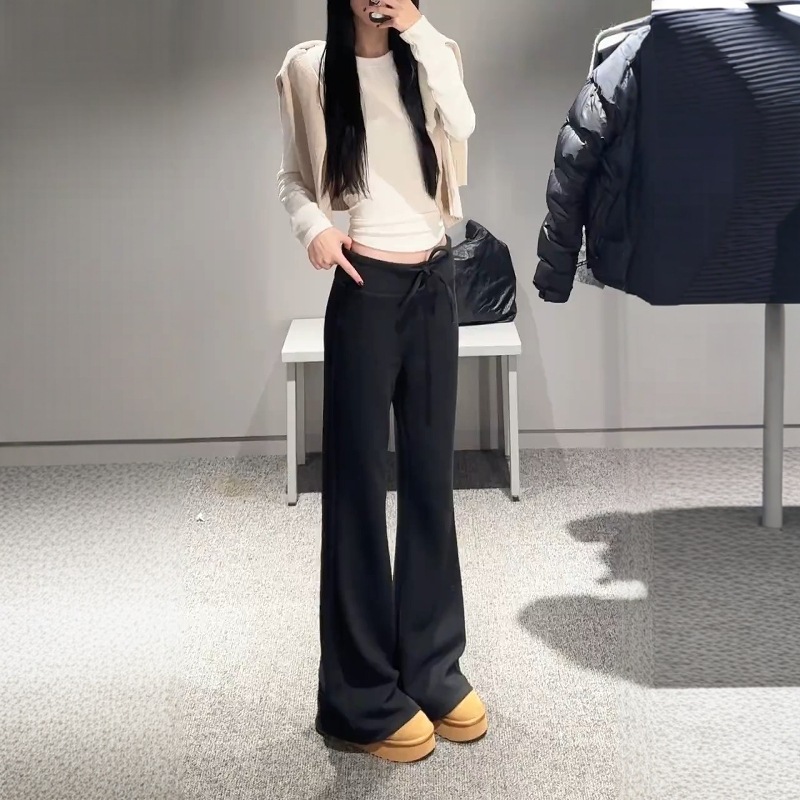 American laid-back style grey high-waisted straight-leg wide-leg pants, new autumn women's casual pants Item Picture