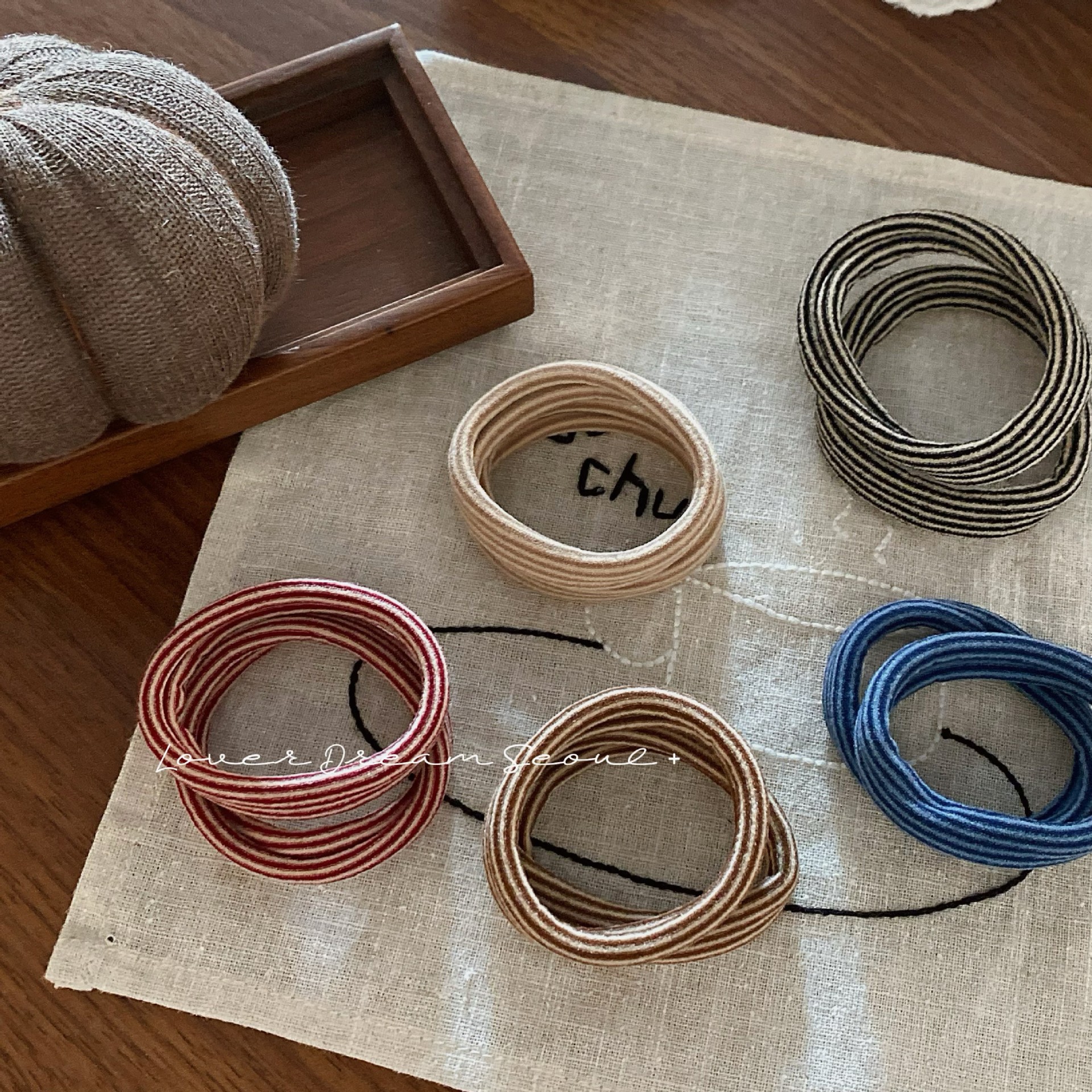 韩国秋冬新款咖色条纹毛巾圈发圈时尚简约高弹力头绳发绳发饰女