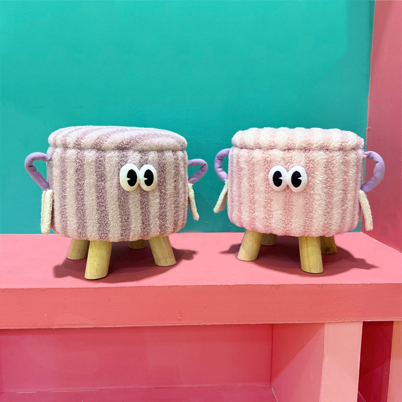 Dopamine cartoon fabric storage stool, snack storage stool, living room shoe-changing stool, sofa door stool details Picture