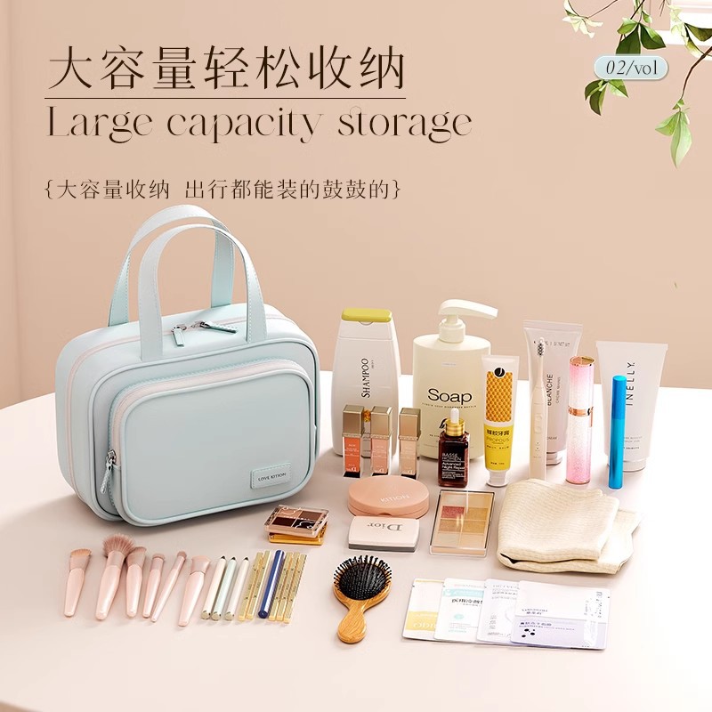 新款多功能大容量分层化妆包便携旅行手提洗漱包箱包皮具妈咪晚宴化妆收纳袋