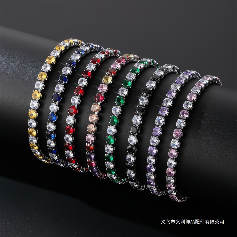 白金欧美色满钻手链女爆款流行彩色锆石网球链亚马逊跨境饰品