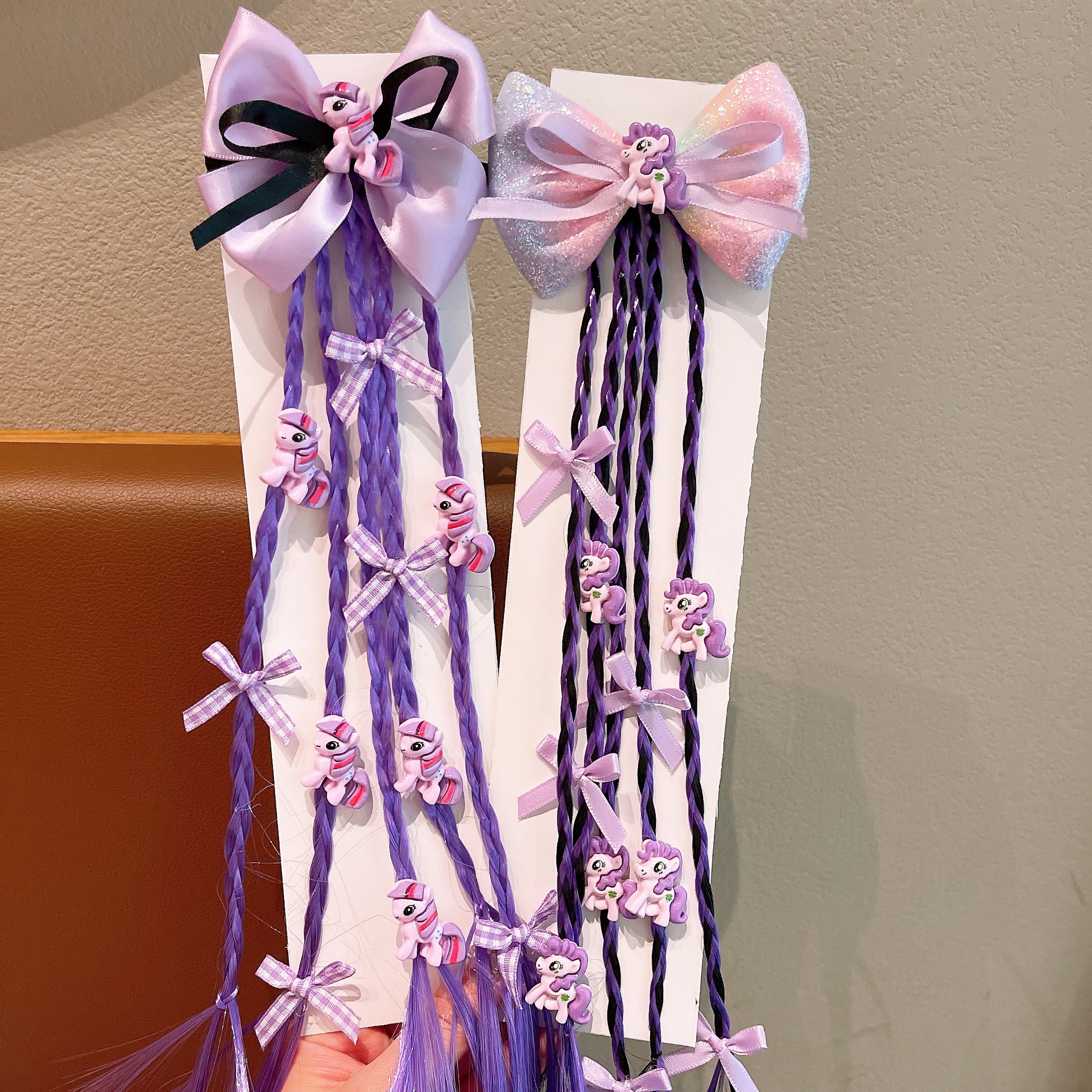 Cute little Pony boxing braid, children's false braid that doesn't hurt hair, little girl butterfly tied hair, hair band headwear Specification image