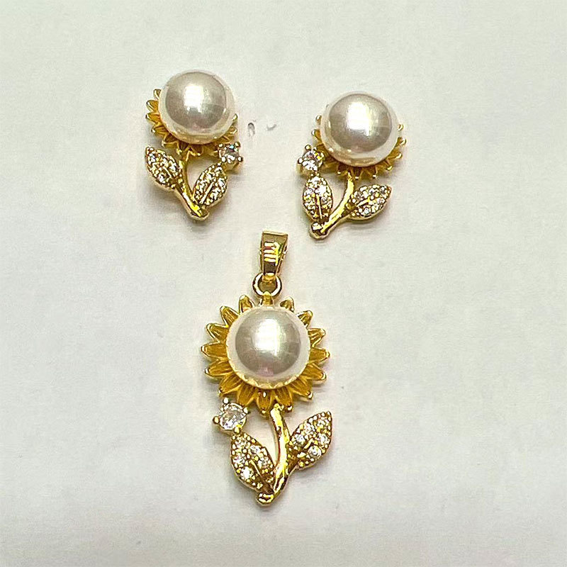 Sunflower pearl copper gold-plated pendant stud earrings, simple and high-end DIY accessory, niche design earrings for women