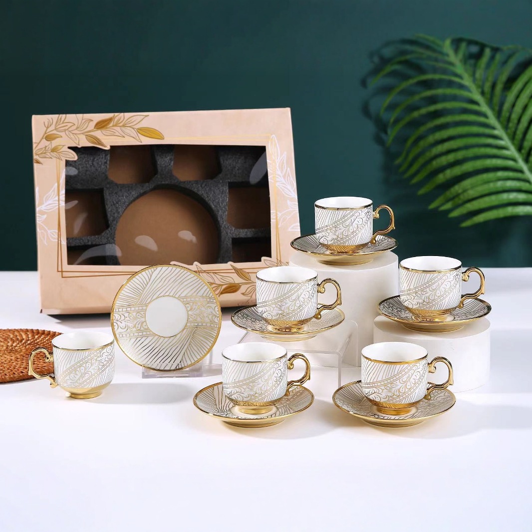 European-style electroplated ceramic coffee cup and saucer set, simple cross-border afternoon tea, wholesale cups for foreign trade gifts details Picture