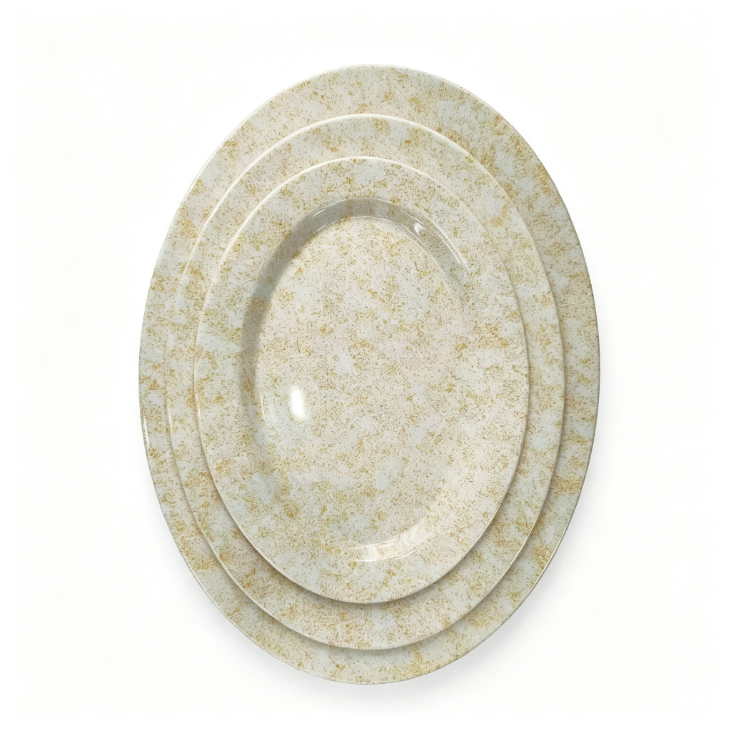 Direct sales from the foreign trade manufacturer: Light coffee-colored round melamine dinner plates in commercial stock, durable and wear-resistant Application Scenario