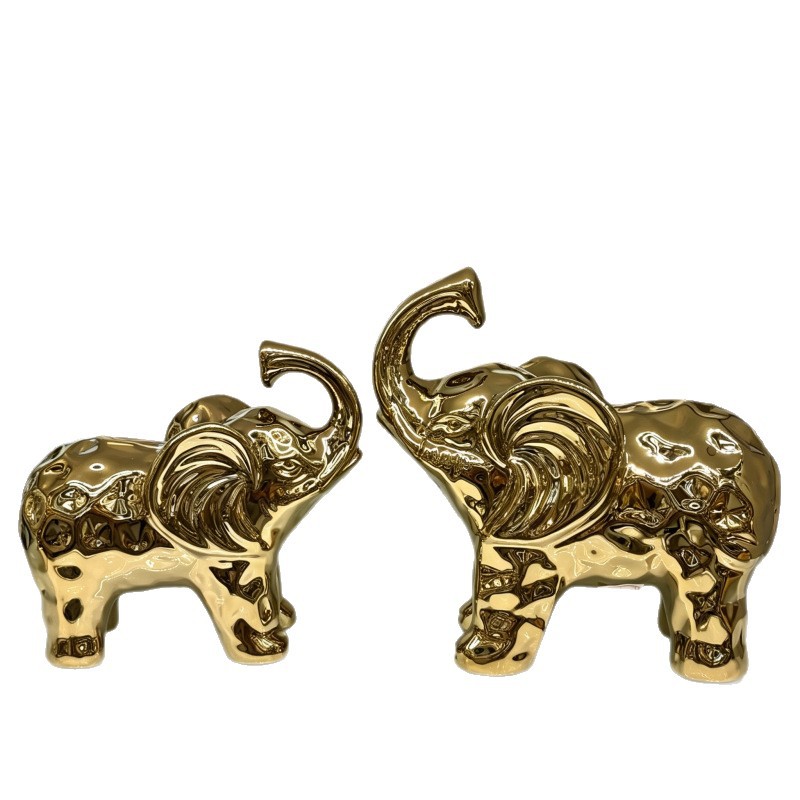 Light luxury and minimalist golden elephant figurine, ceramic elephant, living room entrance, model room, soft decoration handicraft Application Scenario