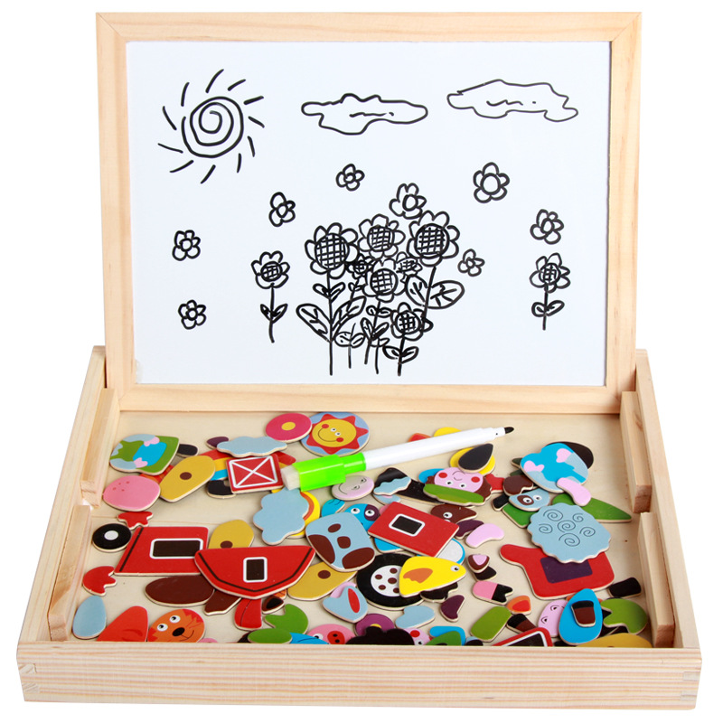 Children's intelligence and early education magnetic cartoon jigsaw puzzle, multi-functional baby fun drawing board, double-sided toy, Jigsaw fun science and education toy Specification image