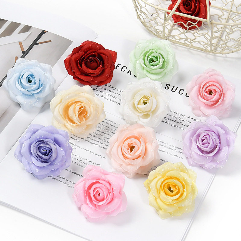 露水玫瑰花头仿真饰品DIY配件圣诞婚礼家居装饰5.5cm园艺仿真玫瑰