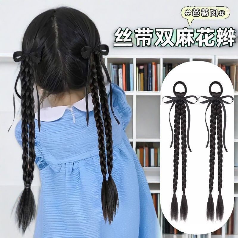 Children's bow, ribbon, ponytail, ballet-style wig, long braid, little girl's performance of braided hair and braid headwear